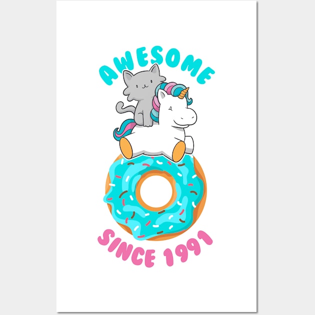 Donut Kitten Unicorn Awesome since 1991 Wall Art by cecatto1994